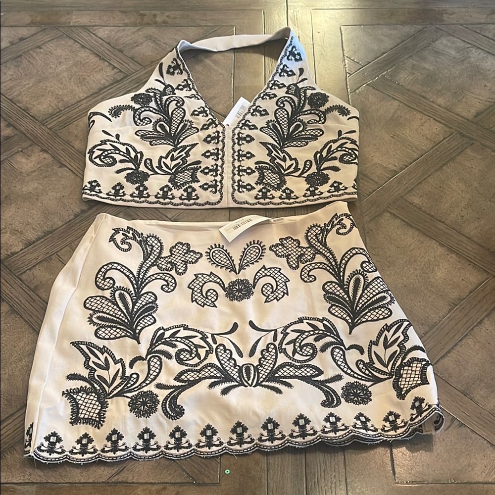 Zara Black and Cream Embroidered Set